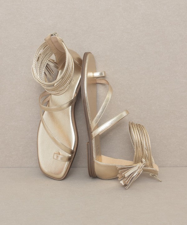 Shop OASIS SOCIETY Abril - Women's Strappy Ankle Wrap Sandal in Gold Taupe, Sandals, USA Boutique