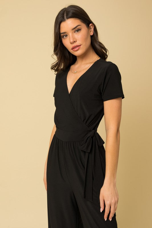 Shop Women's Black Surplice Cropped Jumpsuit | USA Boutique Clothing, Jumpsuits, USA Boutique
