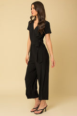 Shop Women's Black Surplice Cropped Jumpsuit | USA Boutique Clothing, Jumpsuits, USA Boutique