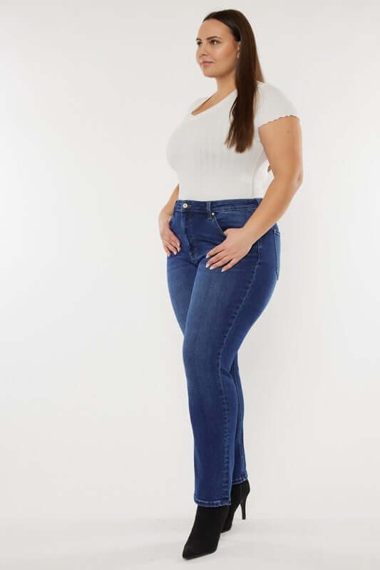 Plus Size Dark Blue Open Pack Slim Straight Jeans, Kan Can USA, $ 63.95