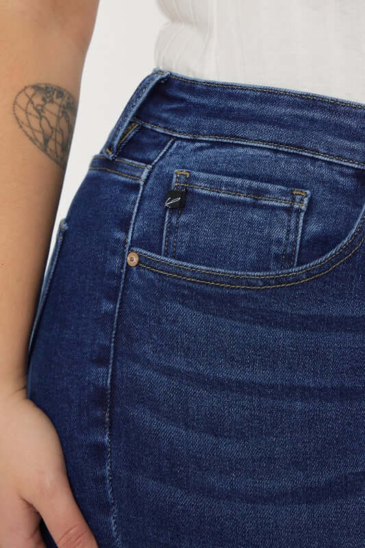 Plus Size Dark Blue Open Pack Slim Straight Jeans, Kan Can USA, $ 63.95