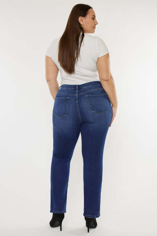 Plus Size Dark Blue Open Pack Slim Straight Jeans, Kan Can USA, $ 63.95