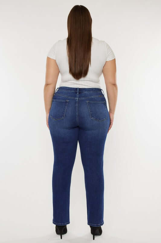 Plus Size Dark Blue Open Pack Slim Straight Jeans, Kan Can USA, $ 63.95