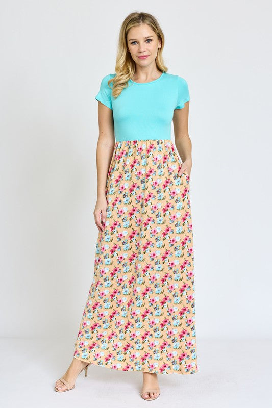 Shop Summer Short Sleeve Floral Print Maxi Dress | USA Boutique Clothing, Dresses, USA Boutique