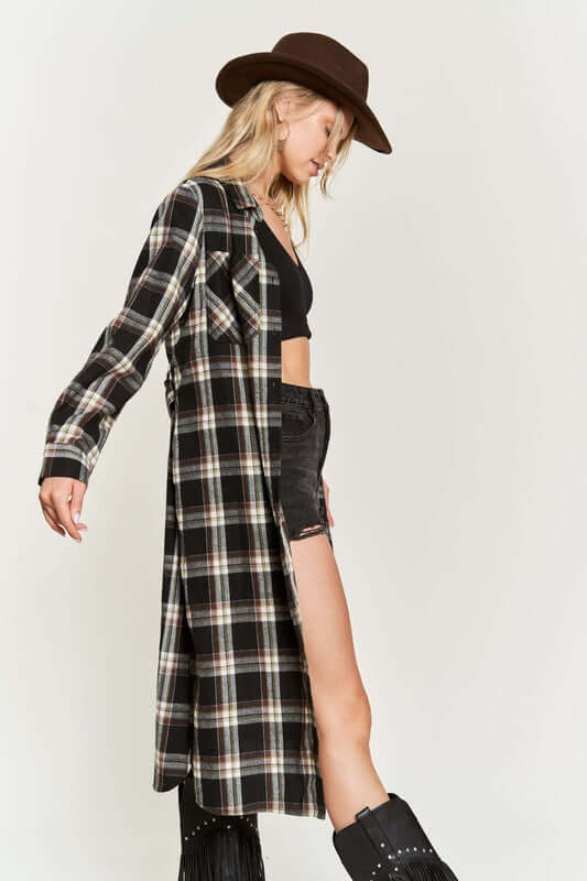 PLAID PRINT COLLAR LONG SHIRT DRESS PLUS, Jade By Jane, $ 69.00