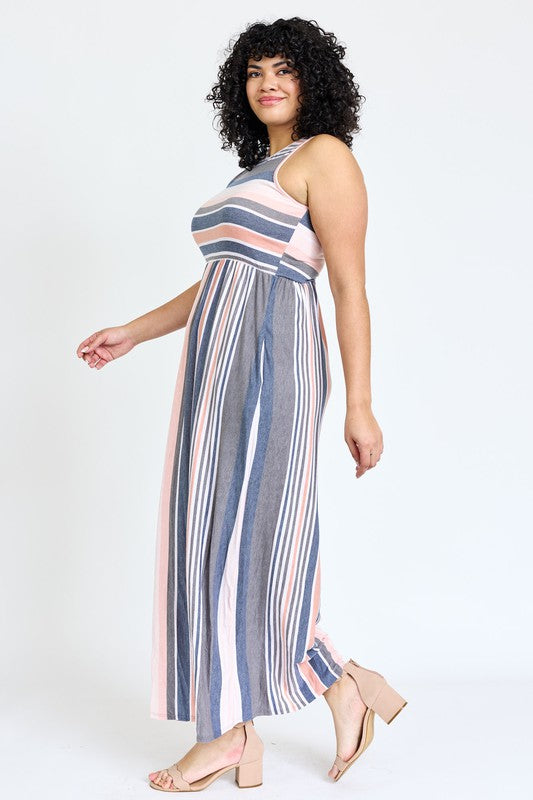 Shop Plus Size Vintage Pink Navy Stripe Maxi Dress | Women's Clothing Shop, Dresses, USA Boutique