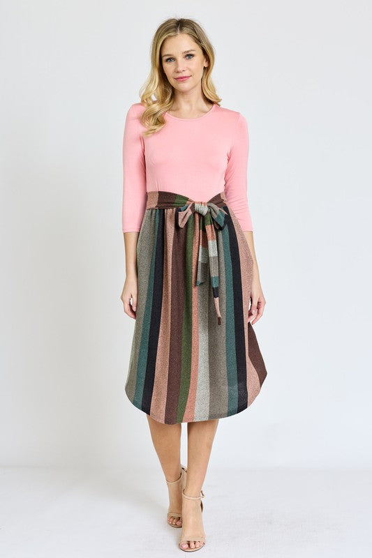 Shop Plus Size Quarter Sleeve Stripe Sash Midi Dress | USA Boutique Shop, Dresses, USA Boutique