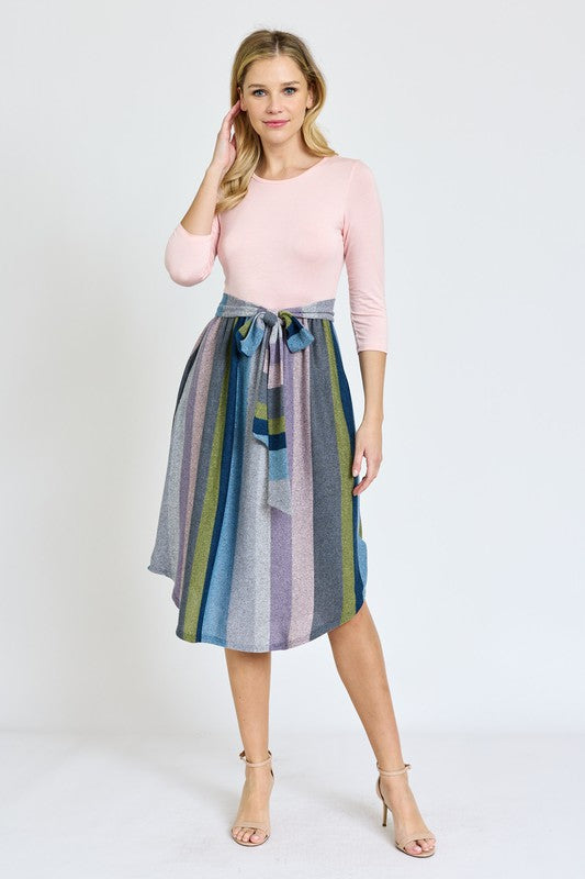 Shop Quarter Sleeve Stripe Sash Midi Dress | Women's Clothing Online, Dresses, USA Boutique