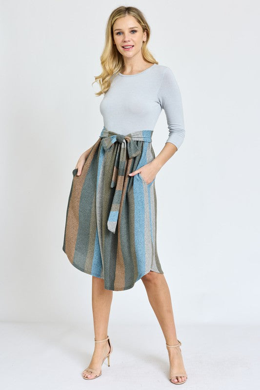 Shop Quarter Sleeve Stripe Sash Midi Dress | Women's Clothing Online, Dresses, USA Boutique