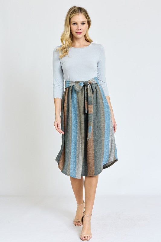 Shop Plus Size Quarter Sleeve Stripe Sash Midi Dress | USA Boutique Shop, Dresses, USA Boutique