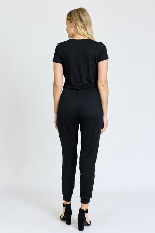 Shop Women's Short Sleeve V Neck Jogger Jumpsuit | USA Boutique Online, Jumpsuits, USA Boutique