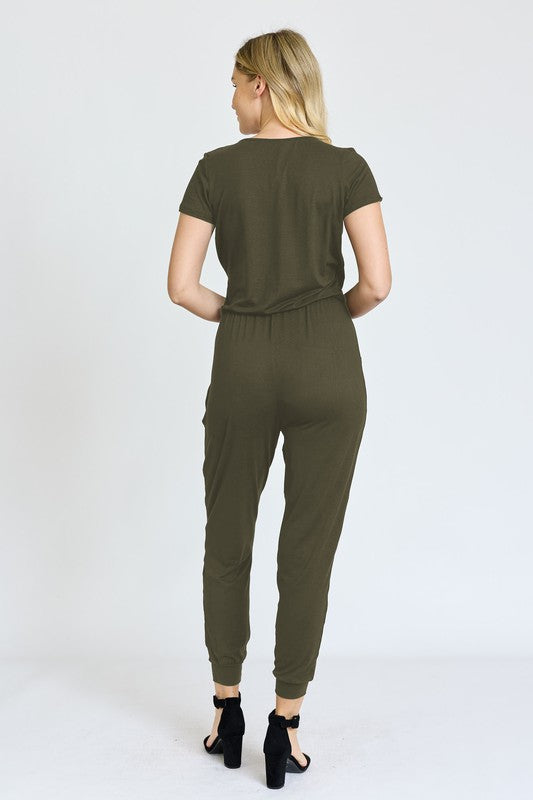 Shop Women's Short Sleeve V Neck Jogger Jumpsuit | USA Boutique Online, Jumpsuits, USA Boutique