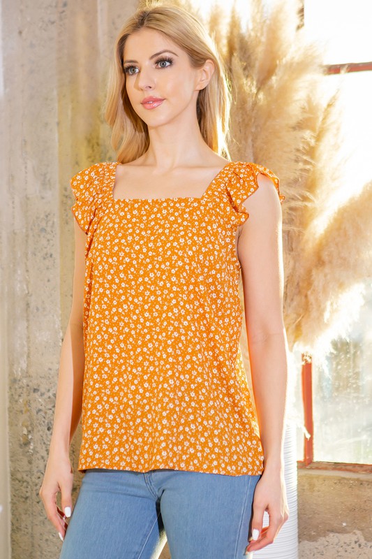 Shop Women's Floral Print Woven Ruffle Sleeve Top | USA Boutique Online, Tops, USA Boutique