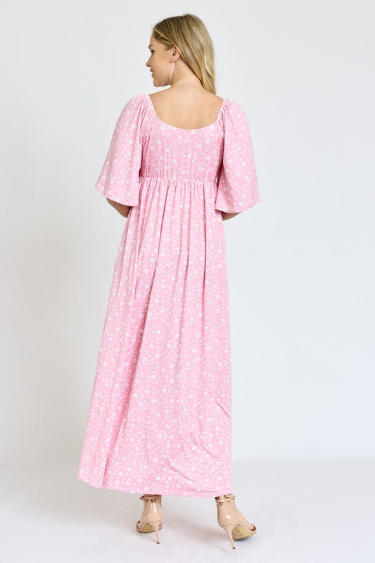 Shop Floral Print Angel Sleeve Front Tie Maxi Dress | Women's Boutique Shop, Dresses, USA Boutique