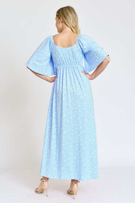 Shop Floral Print Angel Sleeve Front Tie Maxi Dress | Women's Boutique Shop, Dresses, USA Boutique