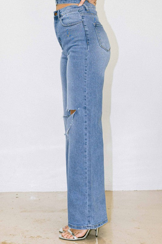 Distressed Wide Fit Jeans, Vibrant M.i.U, $ 69.95