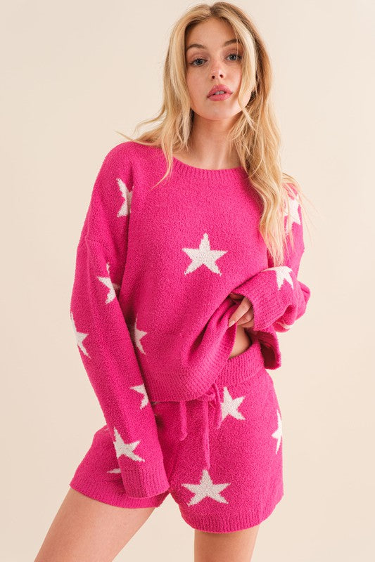Shop Women's Soft Long Sleeve Star Print Top and Short Loungewear Set, Sleepwear & Loungewear, USA Boutique