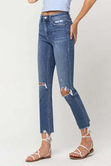 High Rise Distressed Hem Ankle Slim Straight Jeans, Flying Monkey, $ 84.95