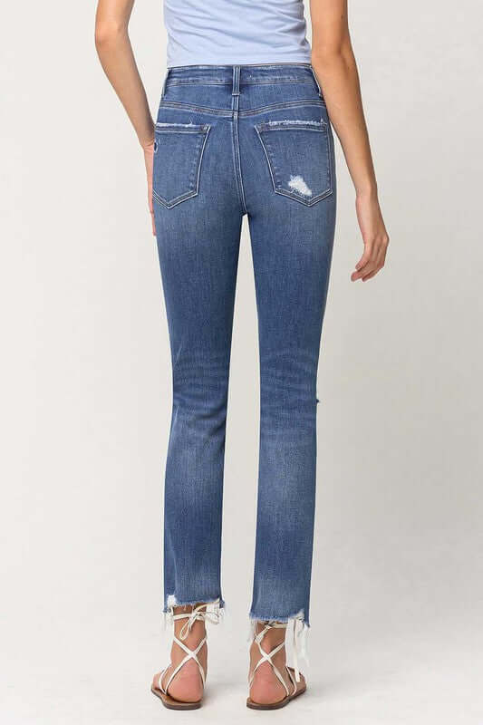 High Rise Distressed Hem Ankle Slim Straight Jeans, Flying Monkey, $ 84.95