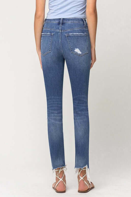 High Rise Distressed Hem Ankle Slim Straight Jeans, Flying Monkey, $ 84.95