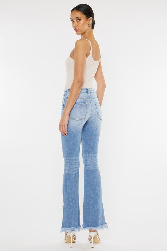 Light Blue High Rise Leg Distress Bootcut Jeans