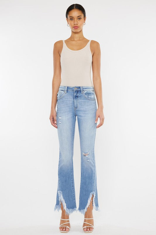 Light Blue High Rise Leg Distress Bootcut Jeans