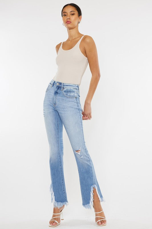 Light Blue High Rise Leg Distress Bootcut Jeans