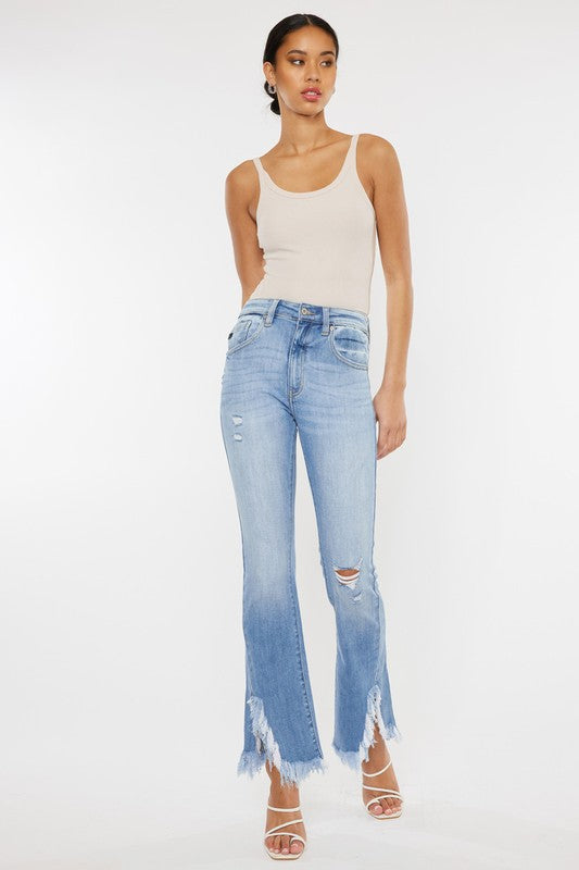 Light Blue High Rise Leg Distress Bootcut Jeans