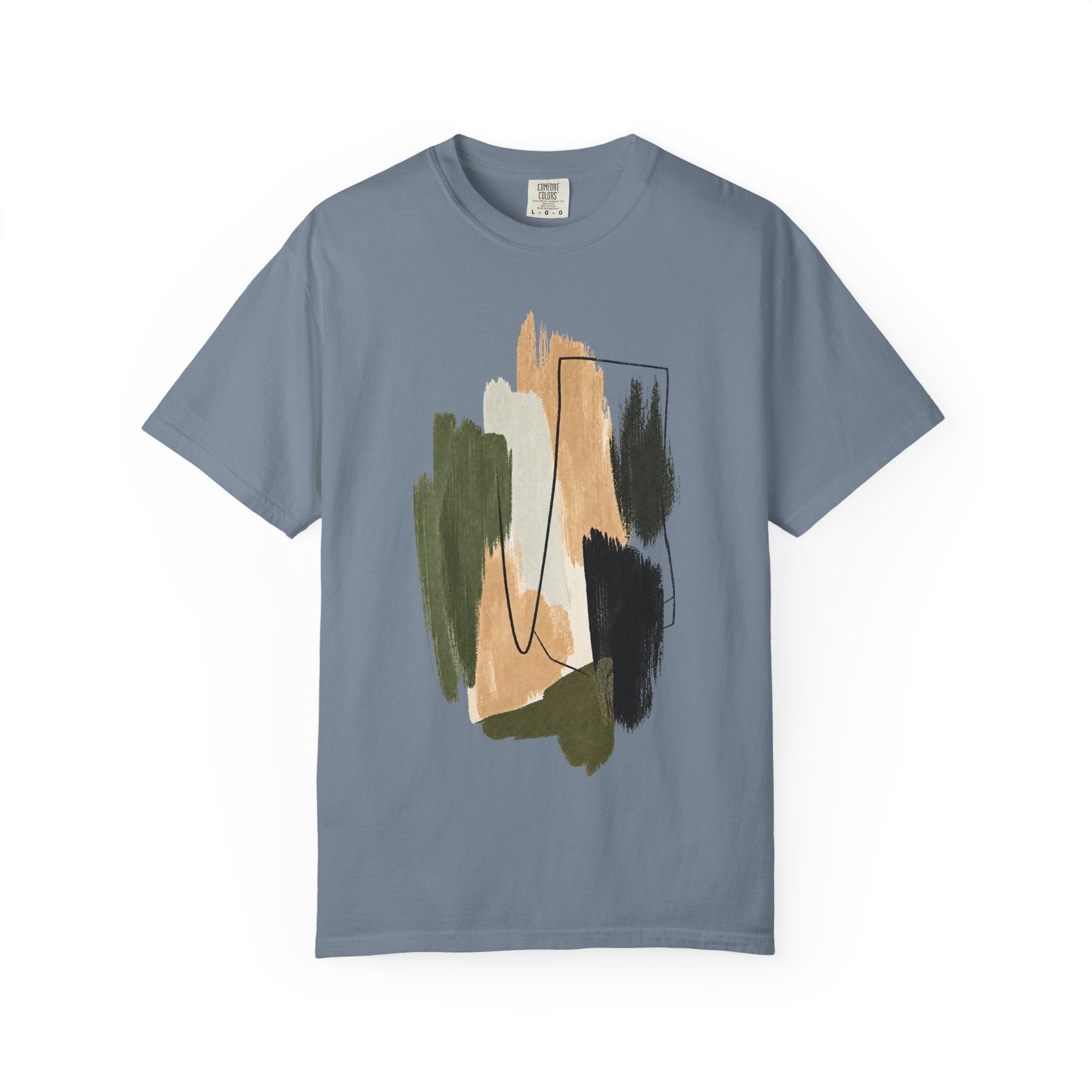 Abstract Brushstroke T-Shirt | Olive, Tan & Black Minimal Art Tee