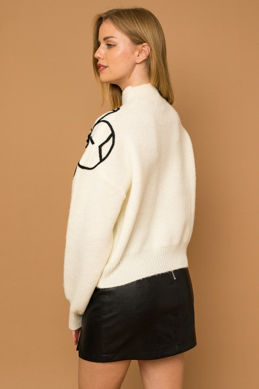 Timeless Flower Embroidery Mock Neck Sweater