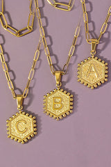 Shop 2 row brass double sided hexagon initial necklace, Necklaces, USA Boutique