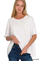 Ribbed Striped Oversized Short Sleeve Top, ZENANA, $ 25.00