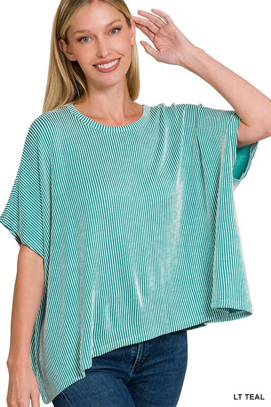 Ribbed Striped Oversized Short Sleeve Top, ZENANA, $ 25.00