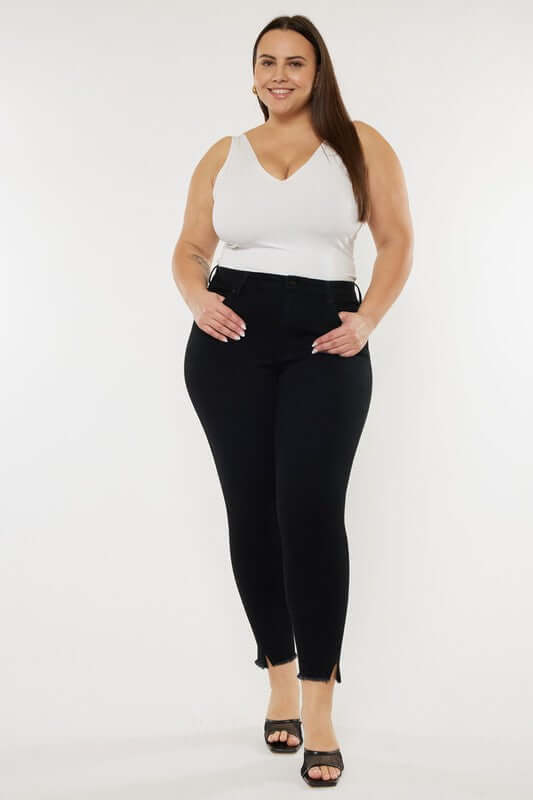 Plus Size Black High Rise Ankle Skinny Jeans, Kan Can USA, $ 73.95