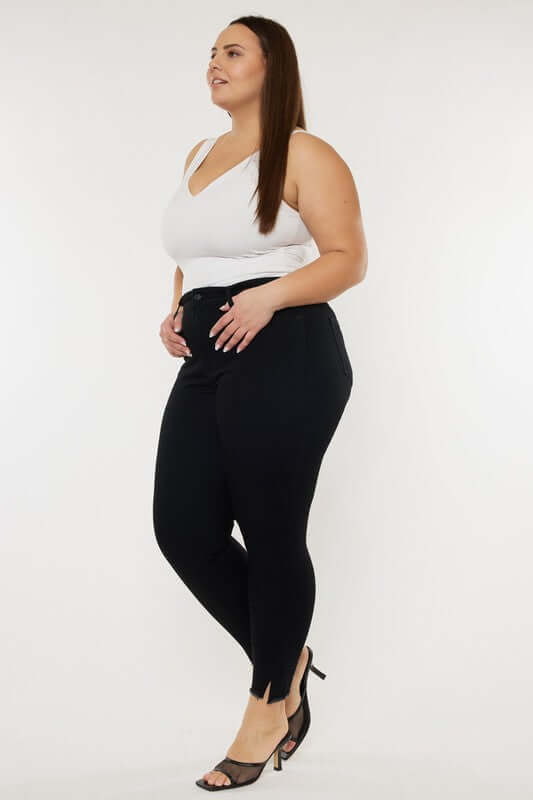 Plus Size Black High Rise Ankle Skinny Jeans, Kan Can USA, $ 73.95