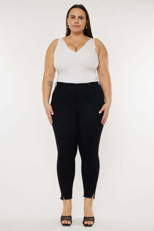 Plus Size Black High Rise Ankle Skinny Jeans, Kan Can USA, $ 73.95