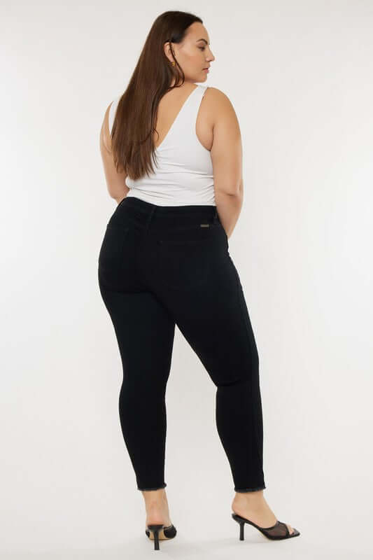 Plus Size Black High Rise Ankle Skinny Jeans, Kan Can USA, $ 73.95