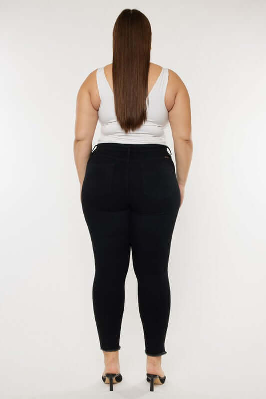 Plus Size Black High Rise Ankle Skinny Jeans, Kan Can USA, $ 73.95