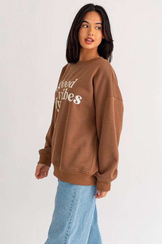 Shop Good Vibes Only Positive Mindset Oversized Sweatshirt For Women, Sweatshirts, USA Boutique
