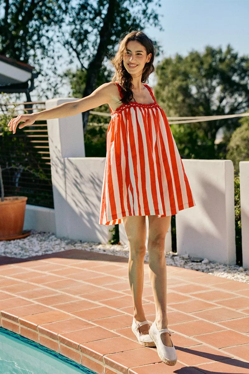 Stripe Cotton Scallop Side Pocket Lined Mini Dress | Boutique In USA, Dresses, $ 65.00, A Moment Of Now™