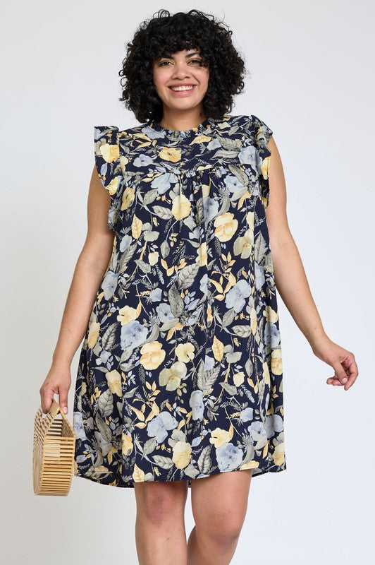 Shop Plus Size Spring Summer Floral Print Ruffle Hem Shift Dress , Dresses, USA Boutique