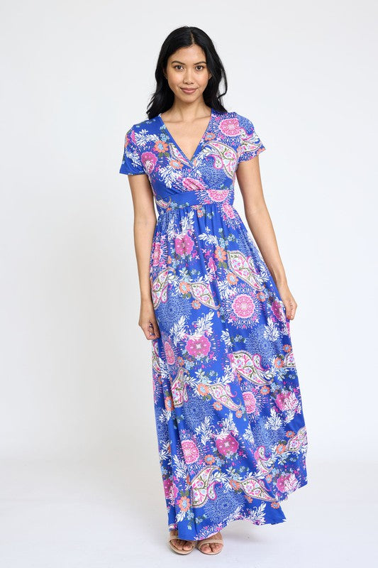 Shop Spring Pattern Surplice Maxi Dress Made In USA | Women's Boutique Shop, Dresses, USA Boutique
