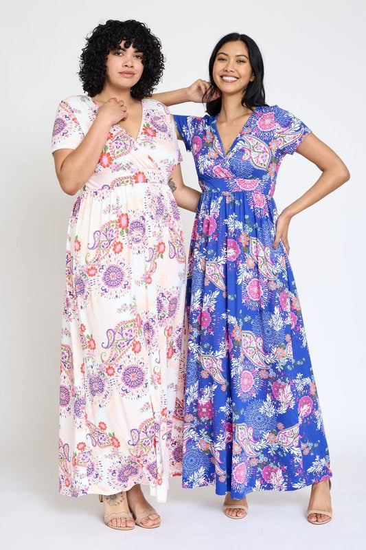 Shop Plus Size Spring Floral Pattern Surplice Maxi Dress | USA Boutique , Dresses, USA Boutique