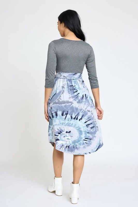 Shop Grey Blue Swirl Tie Dye Sash Dress | USA Women's Clothing Online, Dresses, USA Boutique
