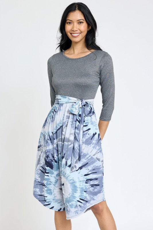 Shop Grey Blue Swirl Tie Dye Sash Dress | USA Women's Clothing Online, Dresses, USA Boutique