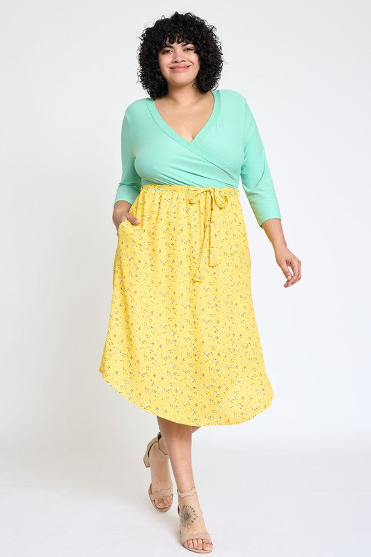 Shop Plus Size Spring Floral Print Quarter Sleeve Sash Dress, Dresses, USA Boutique
