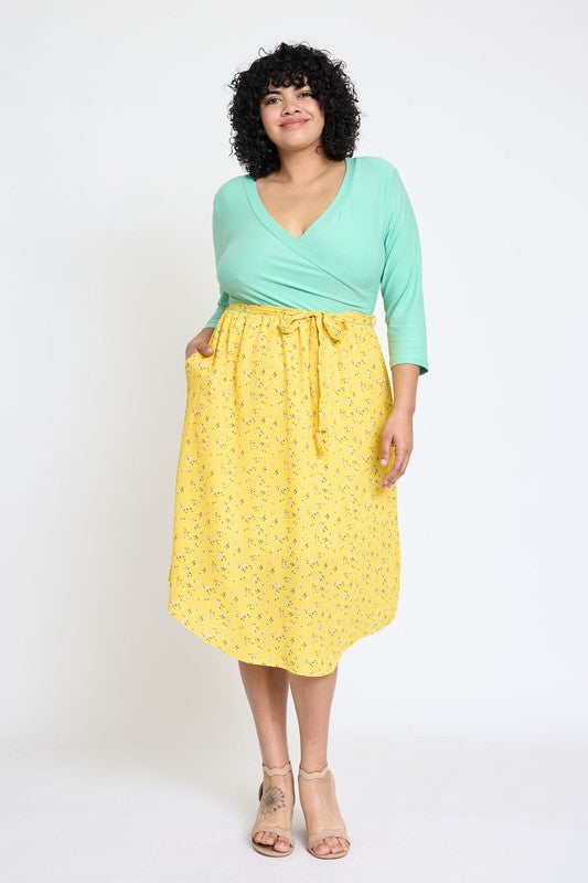 Shop Plus Size Spring Floral Print Quarter Sleeve Sash Dress, Dresses, USA Boutique