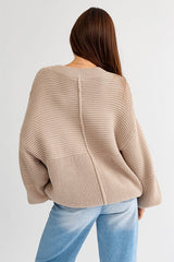 Beige / White Ribbed Knitted Sweater