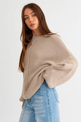 Beige / White Ribbed Knitted Sweater