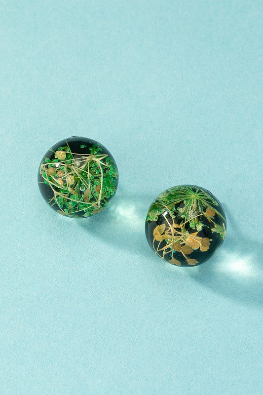 Shop Handmade Green Dried Flowers Resin Ball Stud Earrings, Earrings, USA Boutique